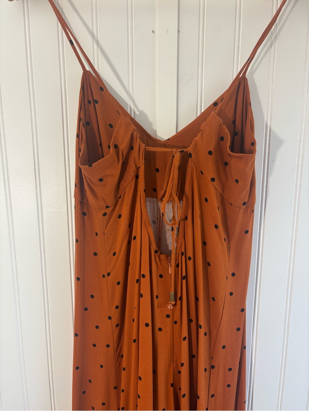 Free People Rust Orange Polka-Dot Spaghetti-Strap Wide-Leg Jumpsuit - Picture 7 of 16